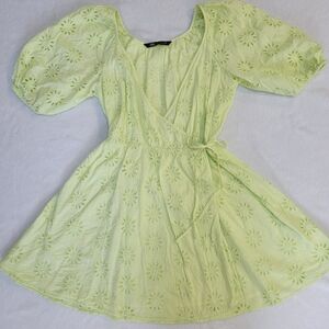 Zara Light Lime Eyelet Midi Dress